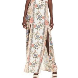 Show Me Your Mumu Skirt Mick Double Slit Floral Maxi White Pink Blue Boho S